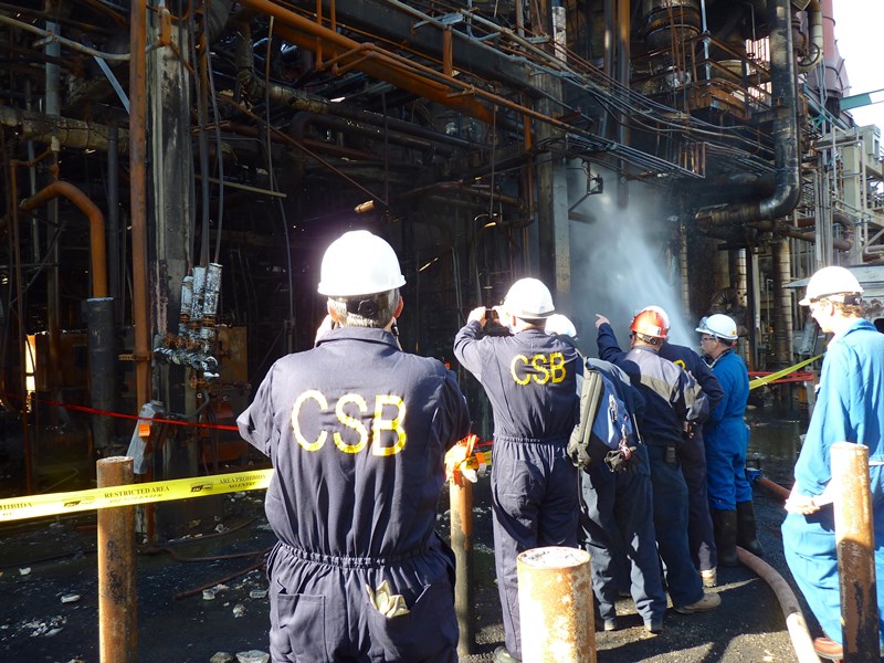 View of CSB Investigators following the August 6, 2012, incident at the Chevron Refinery 
