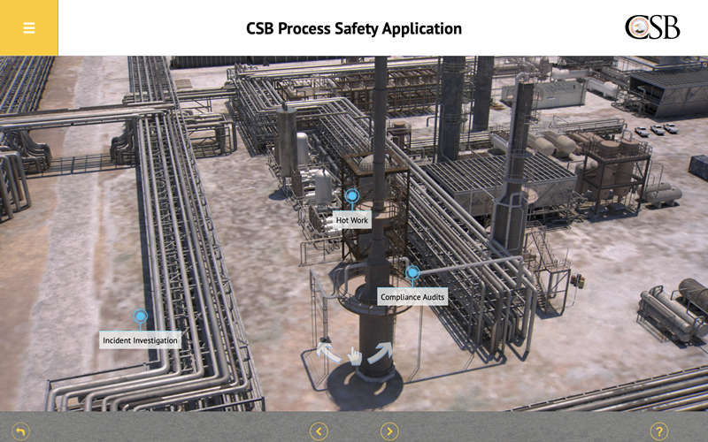 View of menu for the CSB's new process safety application 